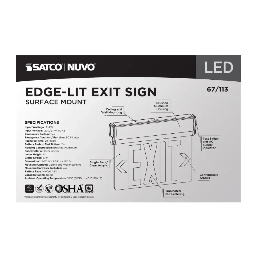 Red LED Edge-Lit Exit Sign with Battery Backup - Image 6