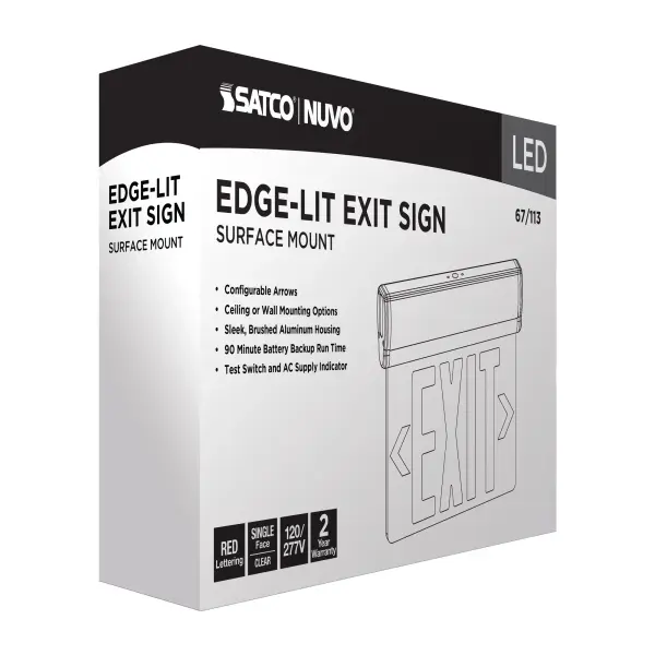 Red LED Edge-Lit Exit Sign with Battery Backup - Image 10