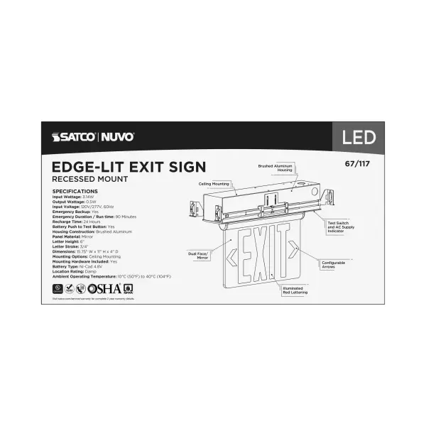 Red Mirror Edge Lit LED Exit Sign - Dual Face - Image 14
