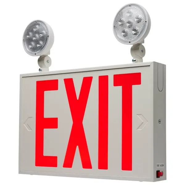 Professional-grade exit and emergency lighting combination featuring 90-minute battery backup, dual adjustable heads, and NYC compliance. Durable 20-gauge steel construction with versatile mounting options for commercial applications.