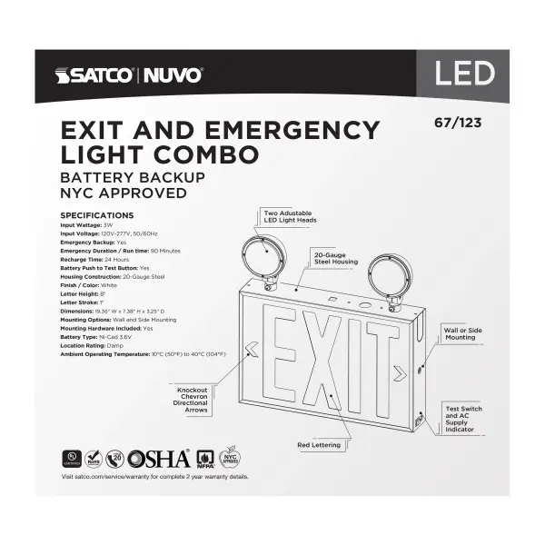 LED Exit Sign with Emergency Light Combo - NYC Approved - Image 9