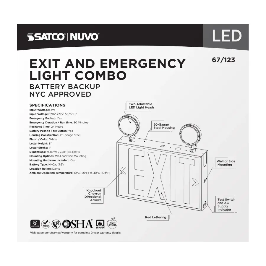 LED Exit Sign with Emergency Light Combo - NYC Approved - Image 9