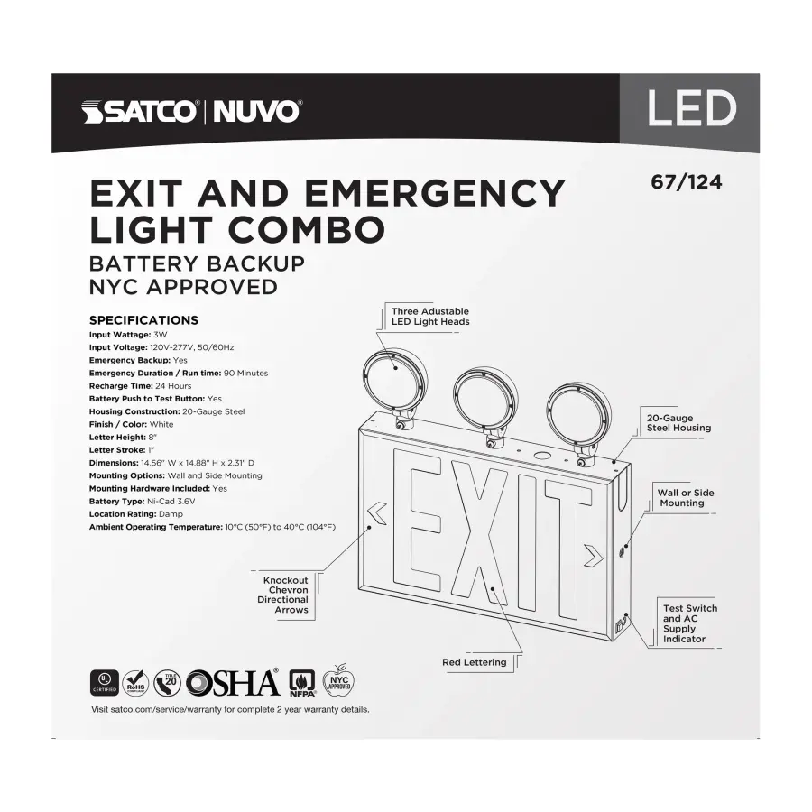 NYC Approved LED Exit Sign with Emergency Light Combo - Image 9