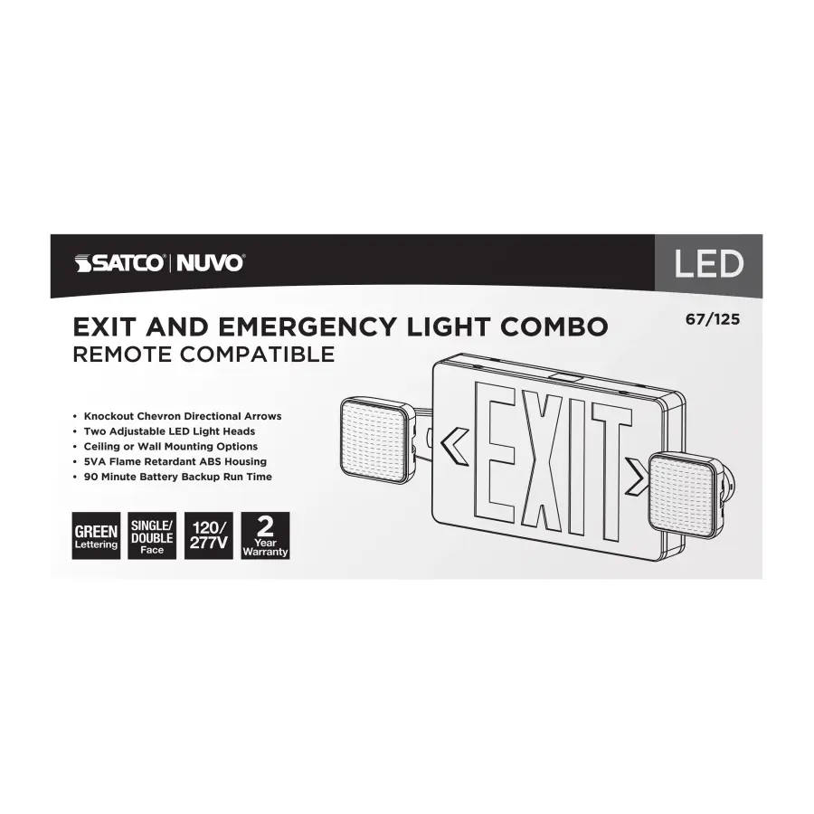 LED Exit Sign & Emergency Light Combo - Green - Image 6