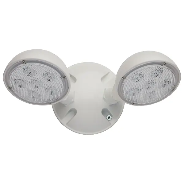 Professional-grade emergency lighting solution with adjustable double heads and wet location rating. Features flame-retardant ABS housing, 90-minute battery backup, and full compliance with OSHA, NFPA, and RoHS standards. - alternate view