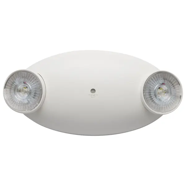 UL-certified dual-head emergency light with adjustable heads and 90-minute battery backup. Features flame-retardant ABS housing, push-to-test functionality, and compliance with OSHA, NFPA, and RoHS standards for reliable safety lighting. - alternate view