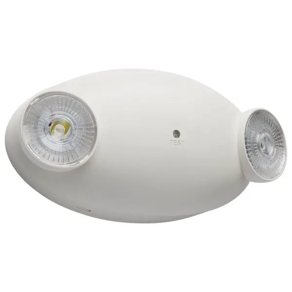 Professional-grade dual-head emergency light with adjustable heads and remote capability. UL certified and compliant with OSHA, NFPA, and RoHS standards. Features flame-retardant ABS housing, 90-minute runtime, and easy maintenance with push-to-test button.