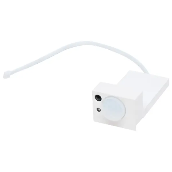 Side-mount PIR sensor designed specifically for SATCO/NUVO Momentum LED linear strip fixtures. Enables automatic on/off control for energy efficiency in commercial and residential applications with seamless white finish integration.