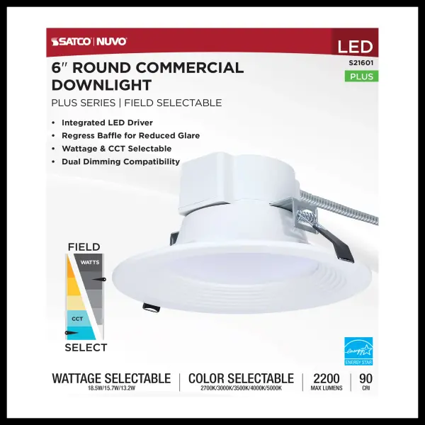 6-Inch LED Commercial Downlight - Field Selectable - Image 5