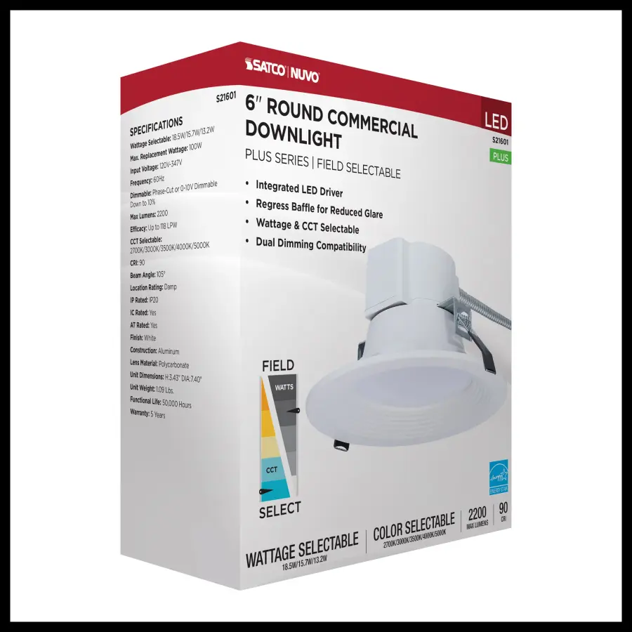 6-Inch LED Commercial Downlight - Field Selectable - Image 10