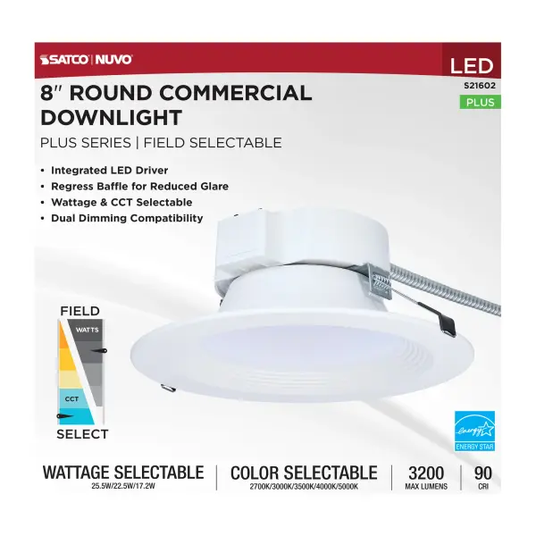 8-Inch LED Commercial Downlight - 25.5W Field Selectable - Image 5