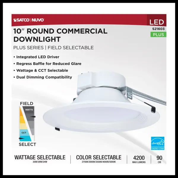 10-Inch LED Commercial Downlight - 35W Field Selectable - Image 5