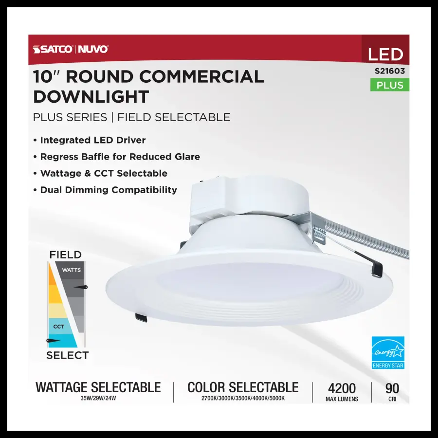 10-Inch LED Commercial Downlight - 35W Field Selectable - Image 5