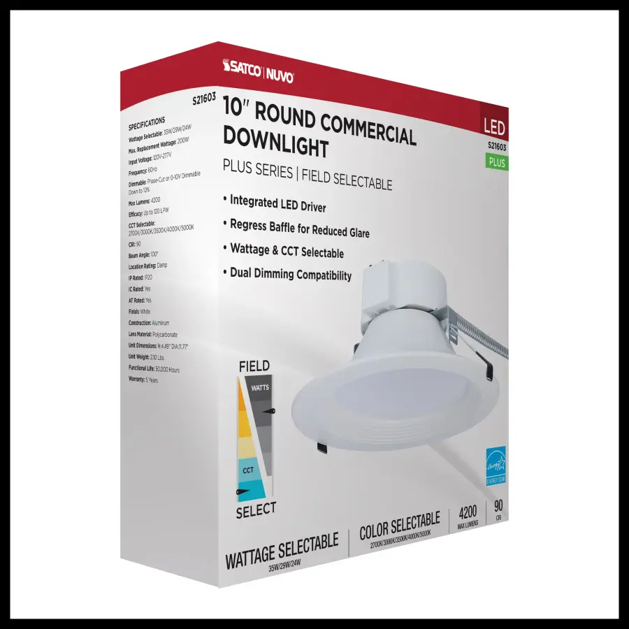 10-Inch LED Commercial Downlight - 35W Field Selectable - Image 10