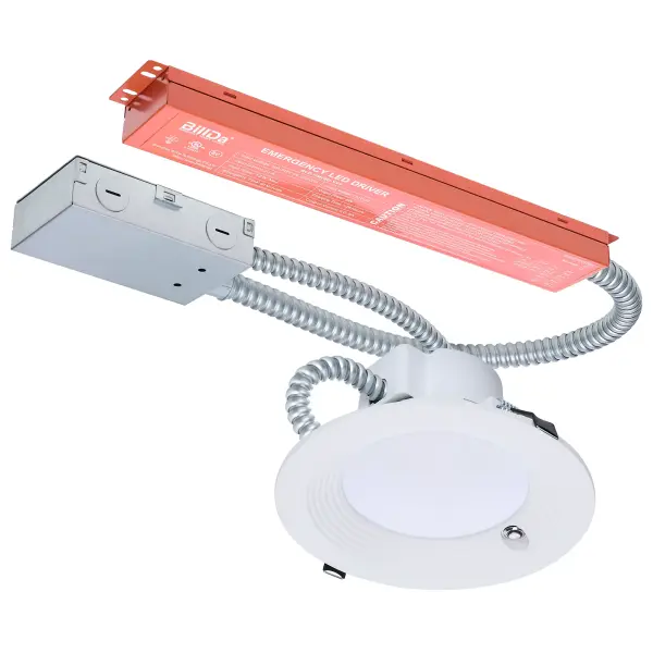 This 6-inch commercial LED downlight combines exceptional versatility with critical emergency backup functionality. Field-selectable wattage and color temperature, 90 CRI, and integrated lithium-ion battery backup make it ideal for commercial spaces requiring code-compliant emergency lighting.