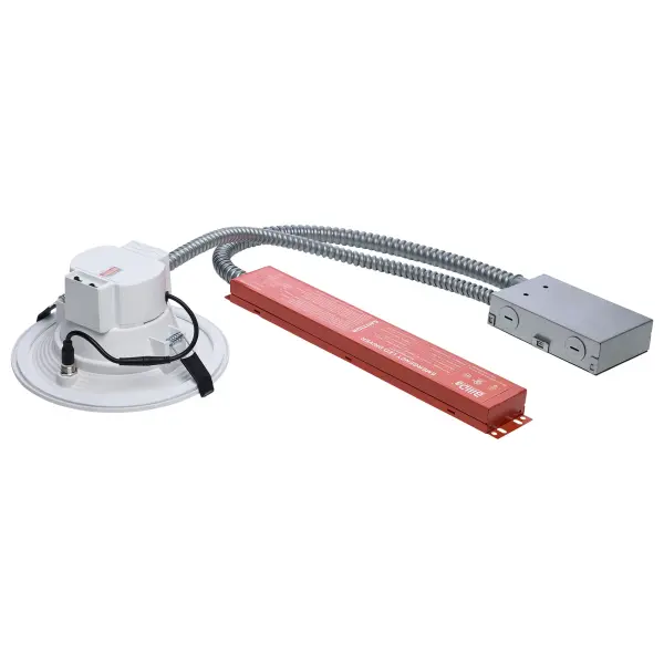 This 6-inch commercial LED downlight combines exceptional versatility with critical emergency backup functionality. Field-selectable wattage and color temperature, 90 CRI, and integrated lithium-ion battery backup make it ideal for commercial spaces requiring code-compliant emergency lighting. - alternate view