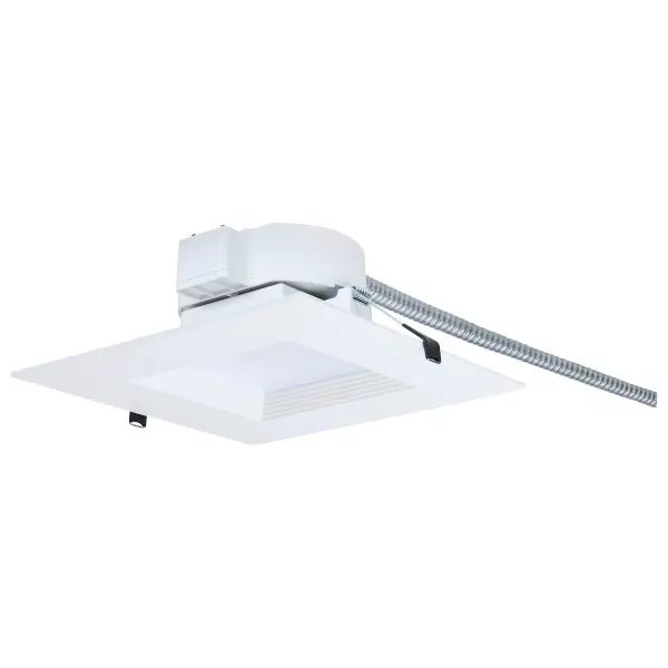 This 8-inch square commercial downlight offers exceptional flexibility with field-selectable wattage and color temperature, 90 CRI for superior color rendering, and dual dimming capability. Perfect for commercial spaces requiring adaptable, energy-efficient lighting.