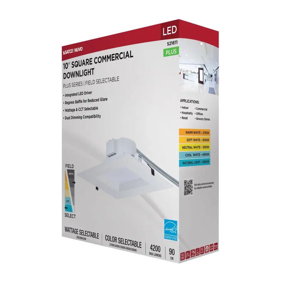 10-Inch Square LED Commercial Downlight - 35W Field Selectable - Image 9