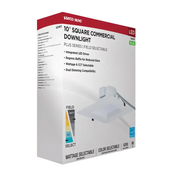 10-Inch Square LED Commercial Downlight - 35W Field Selectable - Image 10