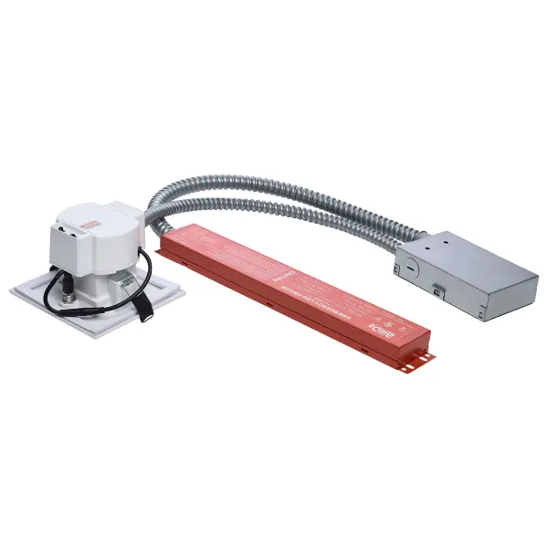 This 4-inch square LED downlight combines commercial-grade performance with emergency backup capability. Field-selectable wattage and color temperature provide installation flexibility, while the integrated lithium-ion battery ensures 90 minutes of emergency illumination. High 90 CRI and dual dimming make it ideal for professional environments requiring code-compliant emergency lighting. - alternate view