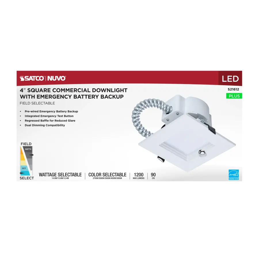 4-Inch Square LED Commercial Downlight with Emergency Backup - Image 9