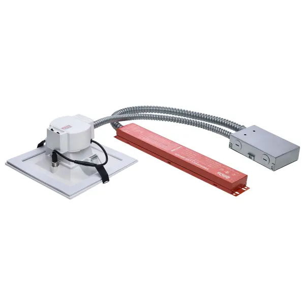 This 6-inch square commercial downlight combines field-selectable wattage and color temperature with integrated emergency backup, making it ideal for code-compliant commercial installations requiring reliable illumination. - alternate view