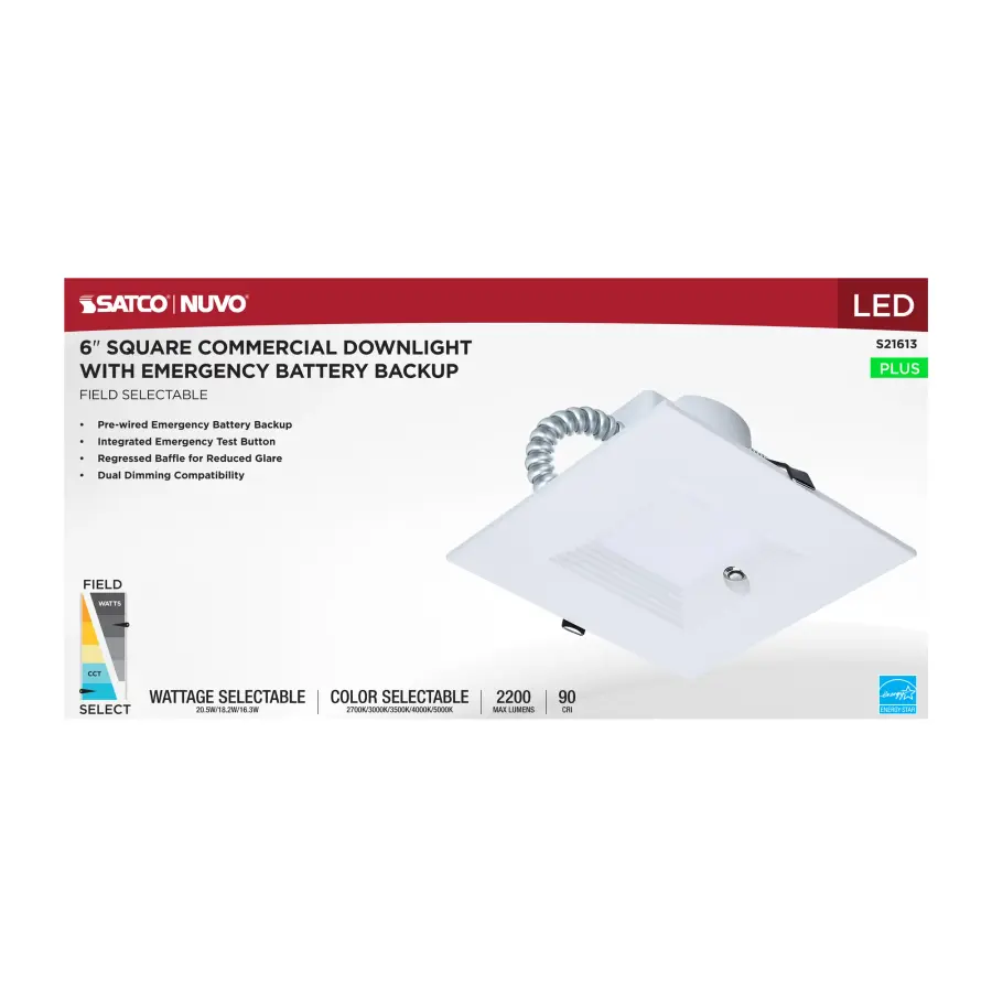 6-Inch Square LED Commercial Downlight with Emergency Backup - Image 9