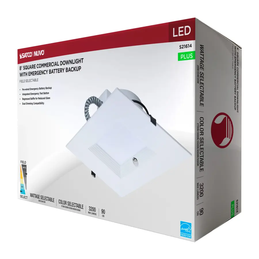 8-Inch Square LED Commercial Downlight with Emergency Backup - Image 16