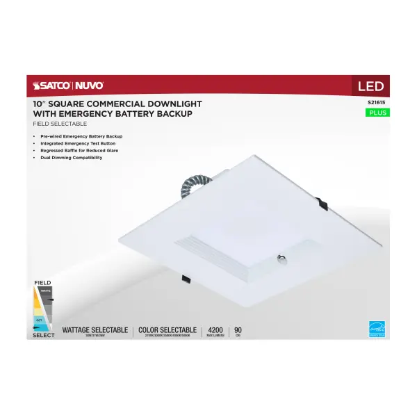 10-Inch Square LED Commercial Downlight with Emergency Backup - Image 9