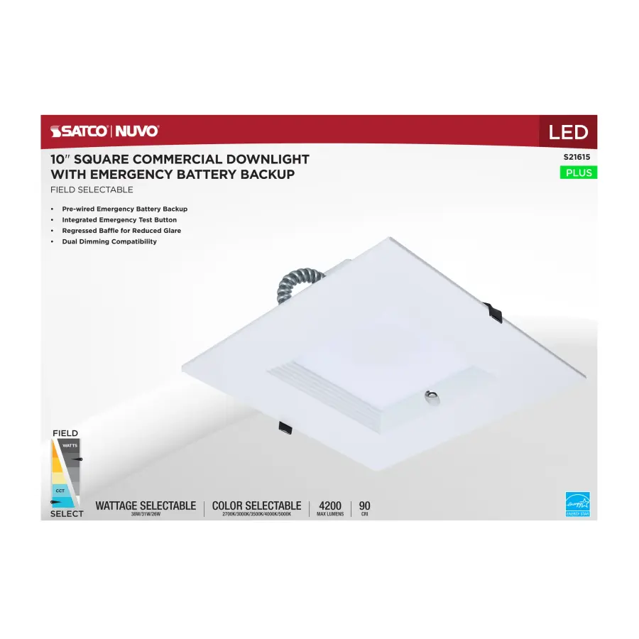10-Inch Square LED Commercial Downlight with Emergency Backup - Image 9