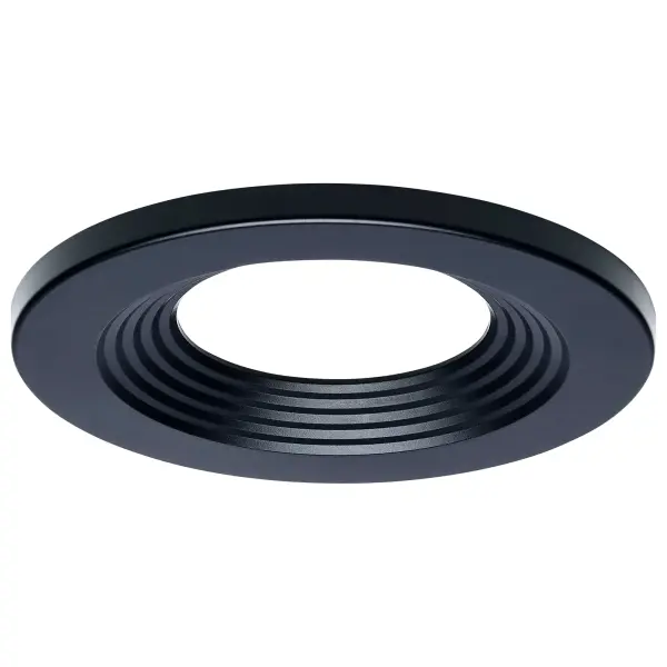 This 4-inch round trim accessory completes commercial-grade LED downlight installations with a clean, modern black finish. Designed for SATCO NUVO systems, it delivers professional aesthetics for both residential and commercial spaces.