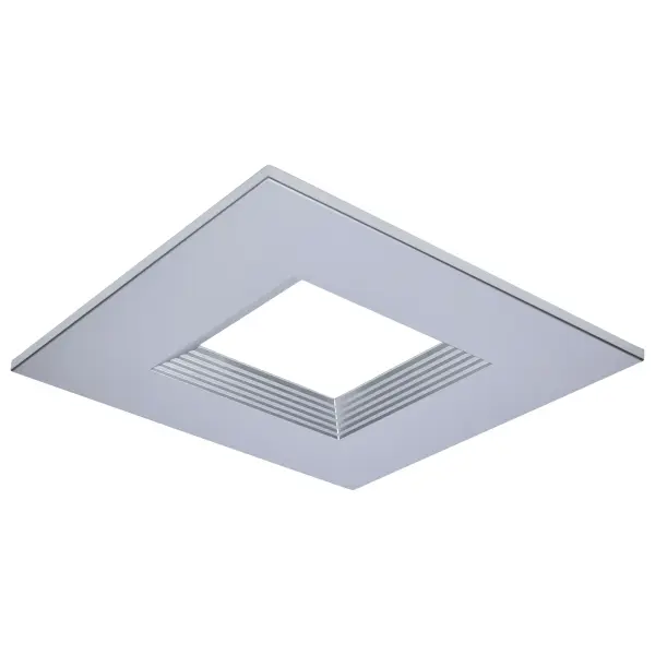 This 8-inch square trim accessory provides a sleek, contemporary finish for commercial-grade LED downlights. The silver finish offers versatile styling that complements modern interiors while maintaining professional aesthetics.