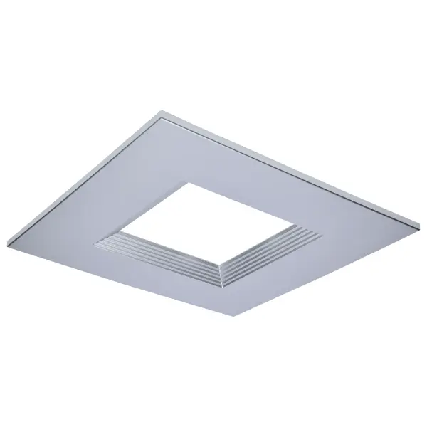 This 10-inch square trim accessory completes SATCO NUVO downlight installations with a sleek silver finish. Designed for commercial applications, it provides a clean, modern aesthetic while ensuring proper fixture integration.