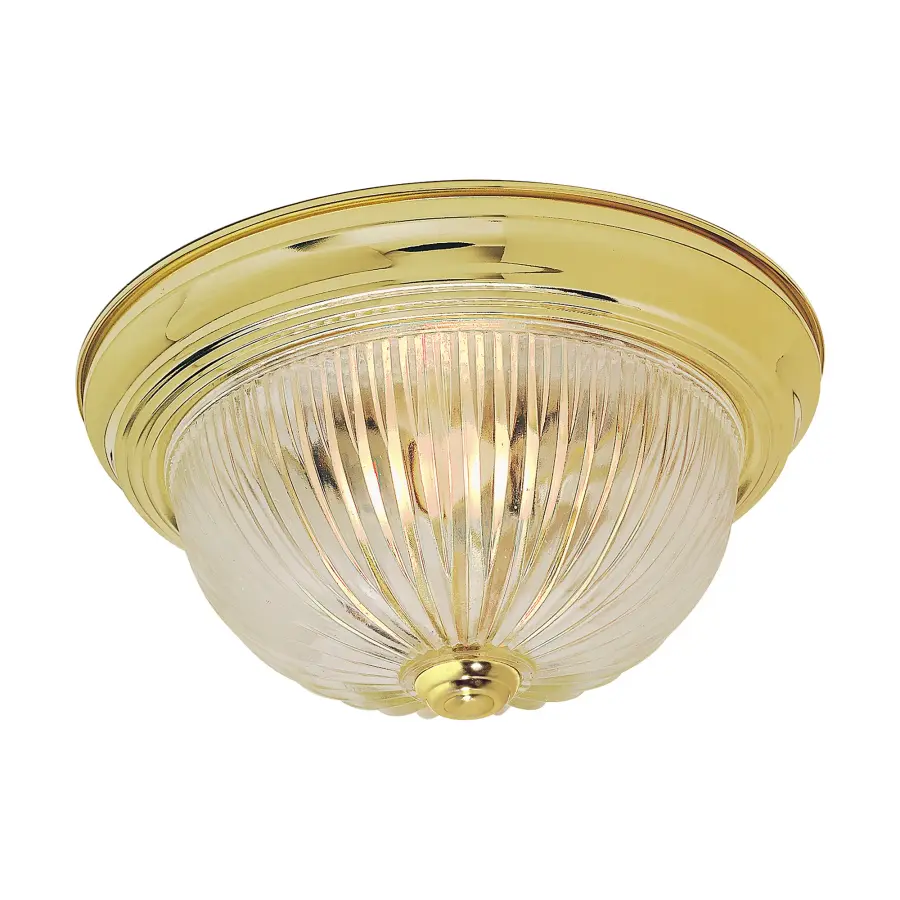 2-Light 11" Flush Mount with Clear Ribbed Glass in Polished Brass - Image 1
