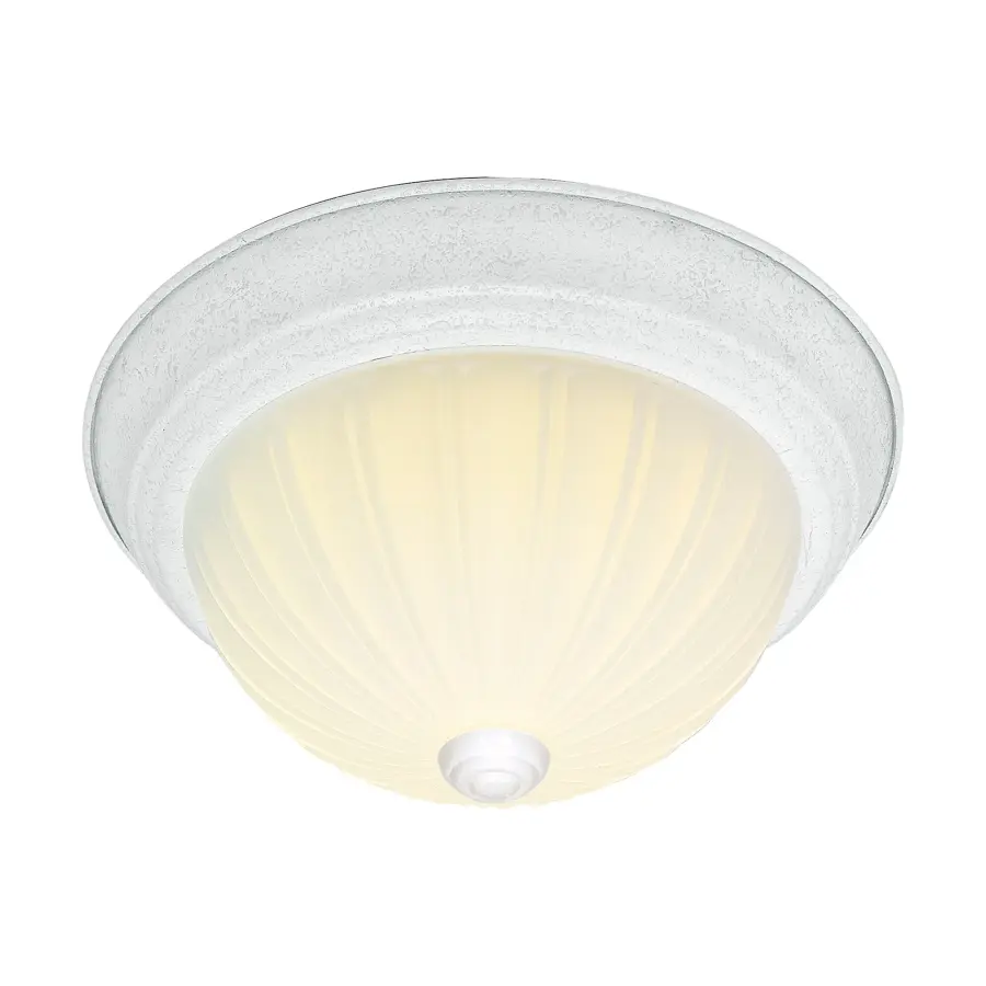 2-Light Frosted Melon Glass Flush Mount in Textured White
