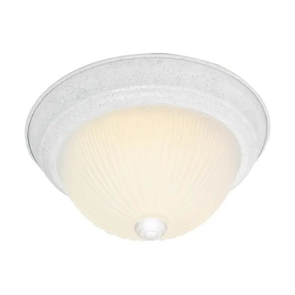 This 11-inch flush mount combines traditional elegance with practical functionality. The textured white finish and frosted ribbed glass create soft, diffused lighting perfect for everyday spaces.