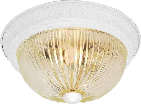A sophisticated 3-light flush mount that combines traditional elegance with practical functionality. The textured white finish and clear ribbed glass create visual interest while providing ample illumination for medium-sized spaces.