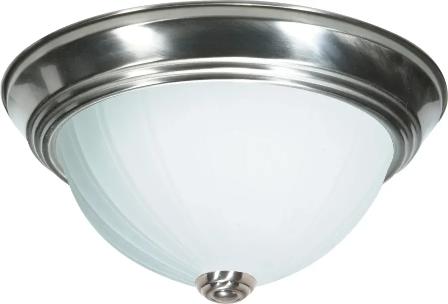 2-Light Frosted Melon Glass Flush Mount in Brushed Nickel