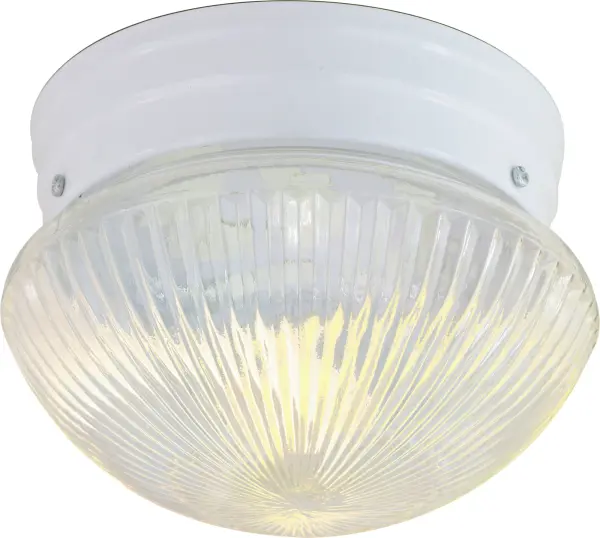 This 8-inch flush mount delivers clean, functional lighting with a classic ribbed glass shade and crisp white finish. Perfect for hallways, closets, and bathrooms where simple, reliable illumination is needed.