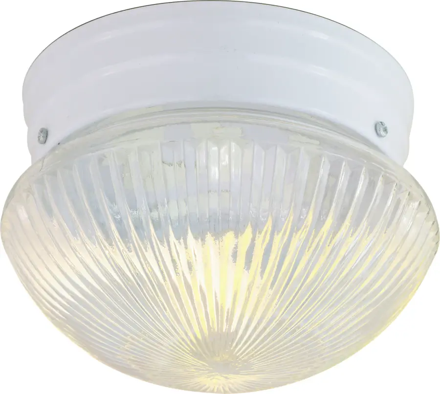 8" White Flush Mount with Clear Ribbed Glass
