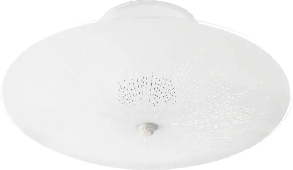 A budget-friendly 12-inch flush mount featuring classic sunburst glass pattern in white finish. Ideal for utility spaces, hallways, and bedrooms where simple, functional lighting is needed without design emphasis.