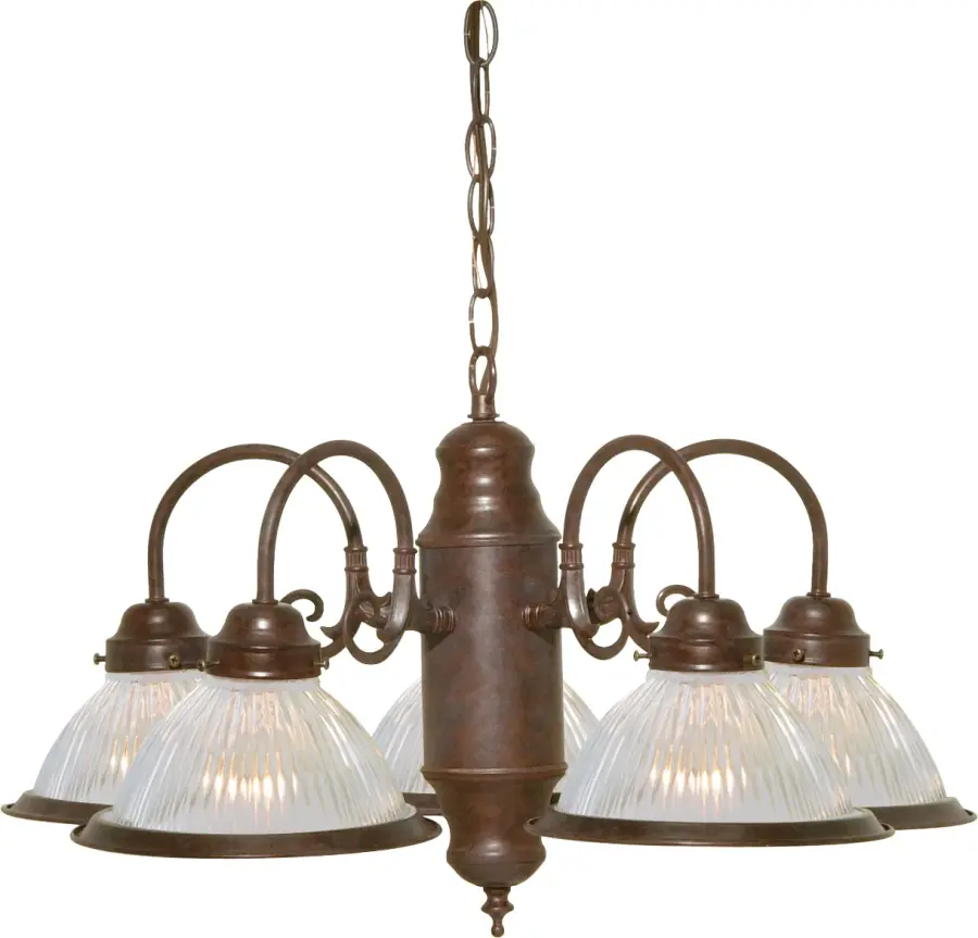5-Light Clear Ribbed Glass Chandelier in Old Bronze