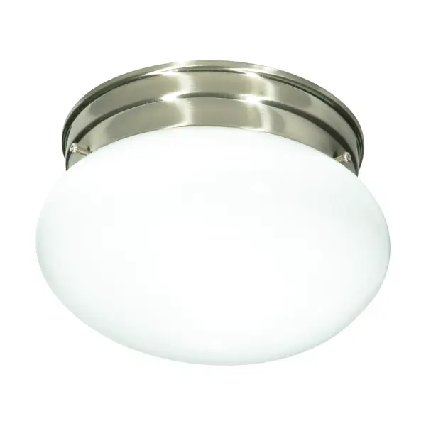 Small White Mushroom Flush Mount in Brushed Nickel