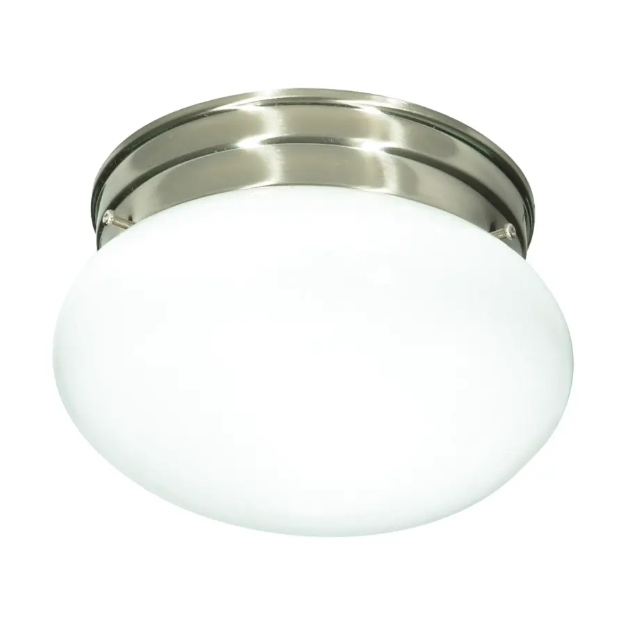 Small White Mushroom Flush Mount in Brushed Nickel