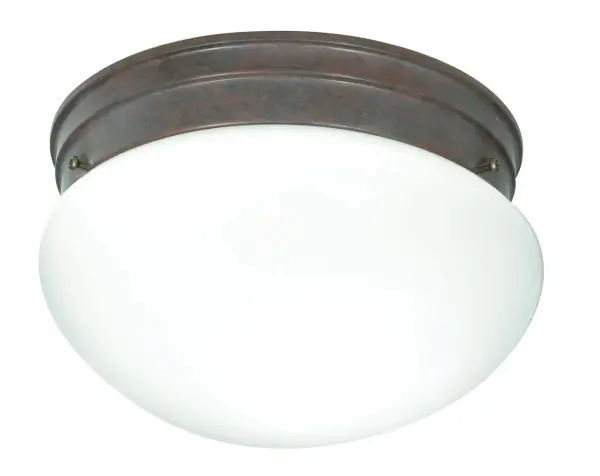 This traditional 10-inch flush mount combines a classic mushroom-shaped white glass shade with an elegant old bronze finish. Perfect for rooms with standard ceiling heights, it provides reliable ambient lighting.