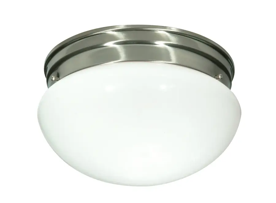 Medium White Mushroom Flush Mount in Brushed Nickel