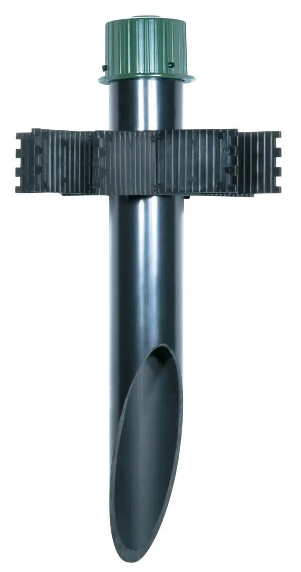 Durable outdoor mounting post in green finish provides a sturdy 2-inch diameter base for post-mount light fixtures. Designed for exterior applications with weather-resistant construction.