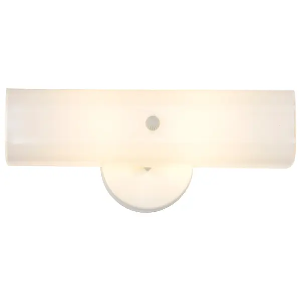 This simple 2-light vanity fixture delivers reliable illumination with clean, minimal styling. The white u-channel glass and white finish provide versatility for any bathroom decor, making it ideal for builders and homeowners seeking cost-effective lighting. - alternate view