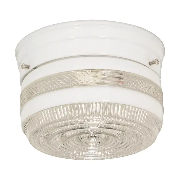 This petite 6-inch flush mount combines a clean white drum shade with delicate crystal accents, offering an elegant lighting solution for compact spaces. Its minimal profile and classic styling work well in transitional interiors.