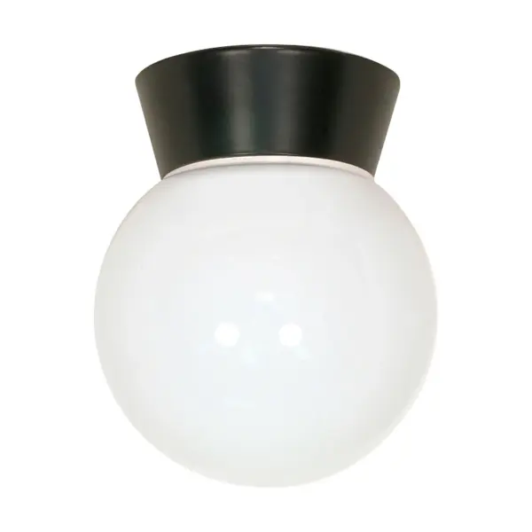 A practical 8-inch flush mount ceiling fixture designed for exterior applications. Features a white glass globe with bronzotic finish, built to withstand harsh weather while providing reliable illumination.